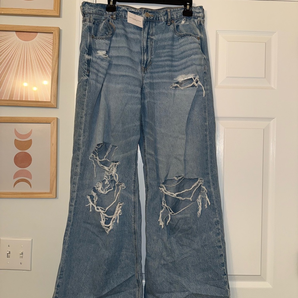 Light Blue Flare Wide Leg Distressed Jeans